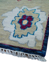 Custom Made Traditional Oushak Blue And Ivory Hand Knotted Wool Rug