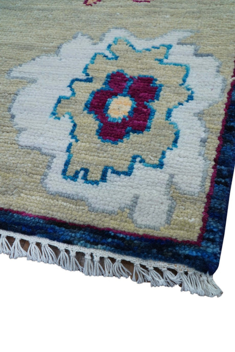 Custom Made Traditional Oushak Blue And Ivory Hand Knotted Wool Rug