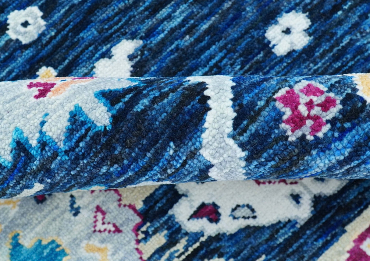 Custom Made Traditional Oushak Blue And Ivory Hand Knotted Wool Rug