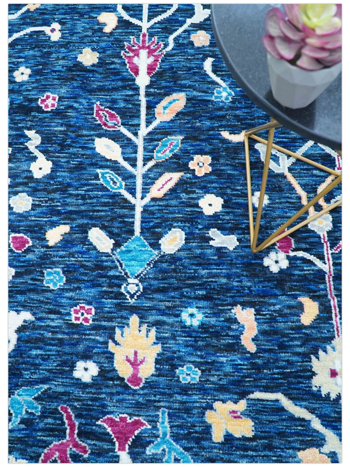 Custom Made Traditional Oushak Blue And Ivory Hand Knotted Wool Rug