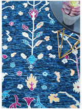 Custom Made Traditional Oushak Blue And Ivory Hand Knotted Wool Rug