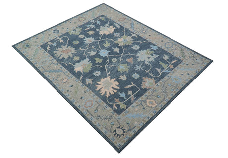 Custom Made Traditional Oushak Charcoal And Beige Hand Tufted Wool Area Rug