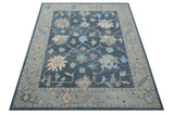 Custom Made Traditional Oushak Charcoal And Beige Hand Tufted Wool Area Rug