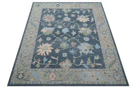 Custom Made Traditional Oushak Charcoal And Beige Hand Tufted Wool Area Rug