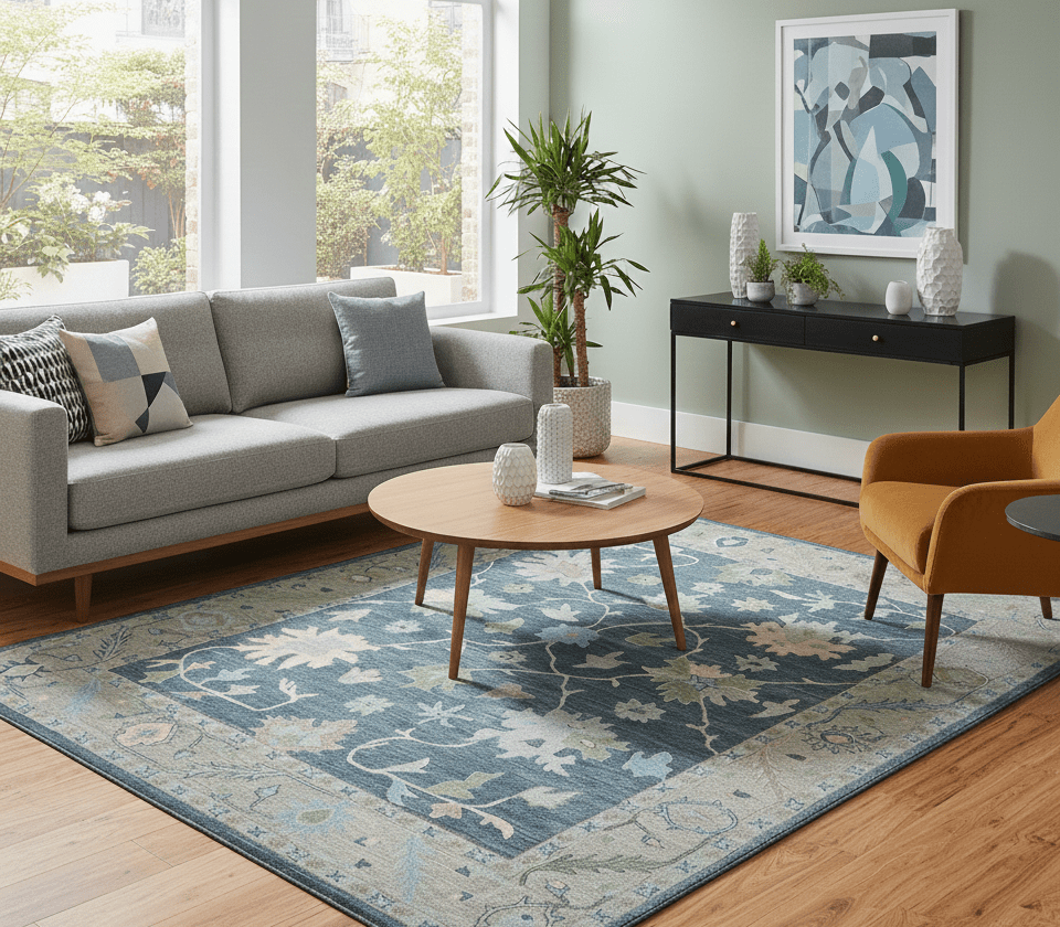 Custom Made Traditional Oushak Charcoal And Beige Hand Tufted Wool Area Rug