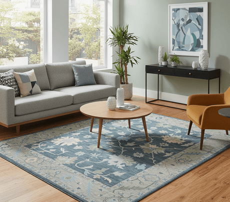 Custom Made Traditional Oushak Charcoal And Beige Hand Tufted Wool Area Rug