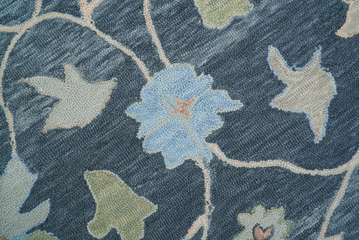 Custom Made Traditional Oushak Charcoal And Beige Hand Tufted Wool Area Rug