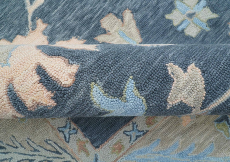 Custom Made Traditional Oushak Charcoal And Beige Hand Tufted Wool Area Rug