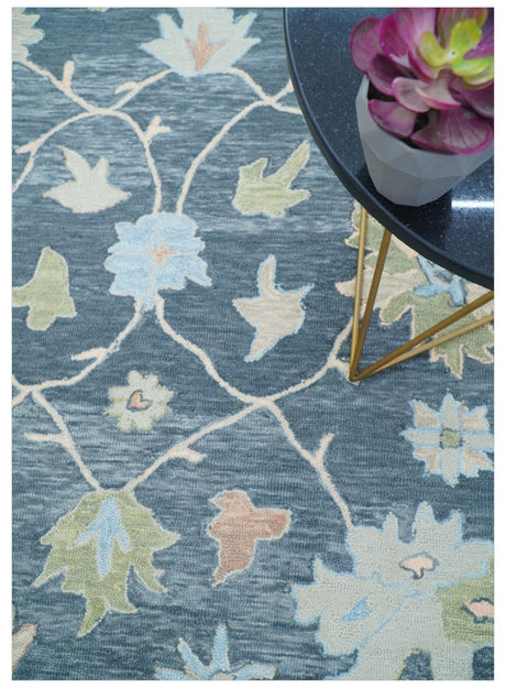 Custom Made Traditional Oushak Charcoal And Beige Hand Tufted Wool Area Rug