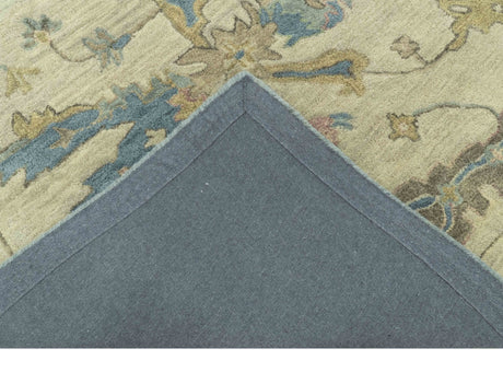 Custom Made Traditional Oushak Design Beige And Blue Hand Tufted Wool Area Rug