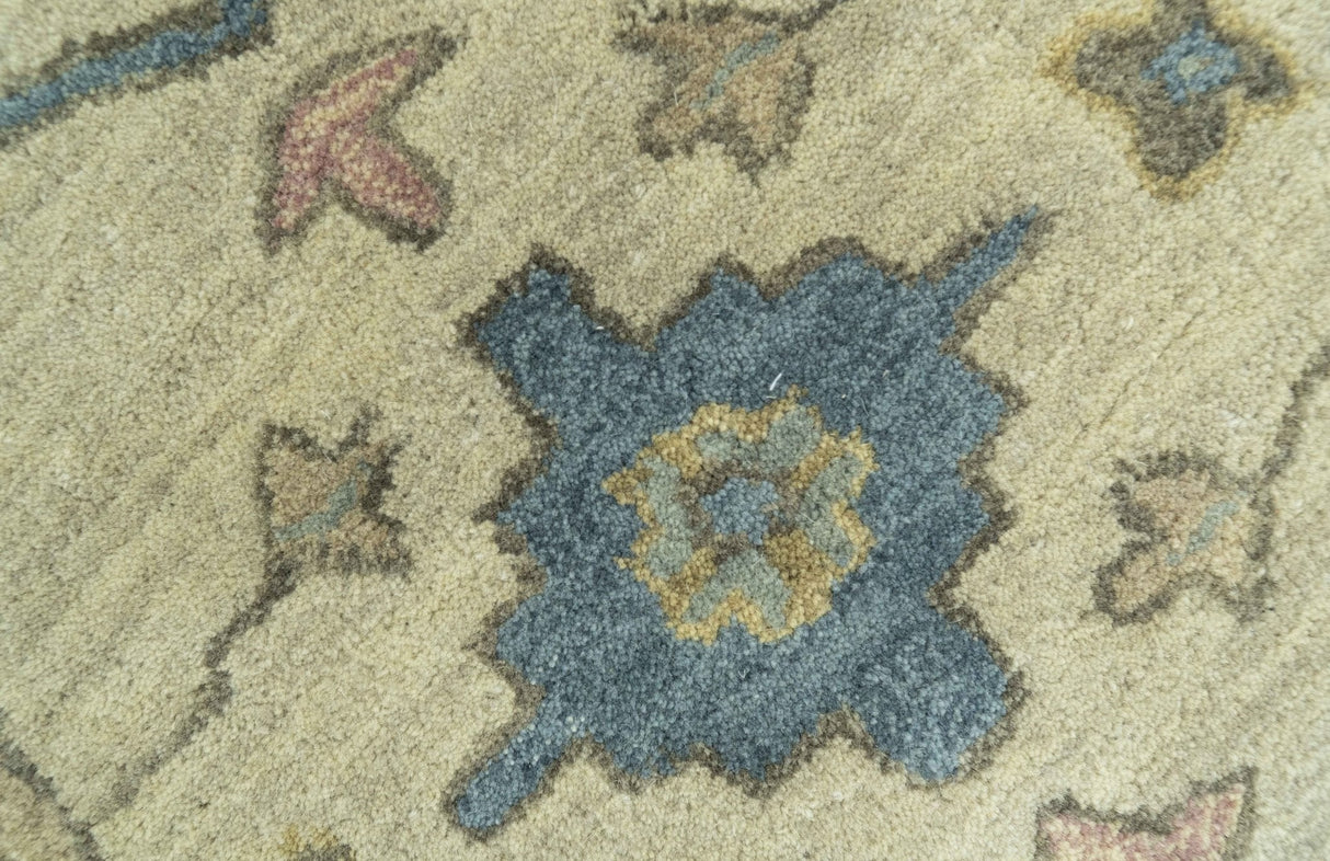 Custom Made Traditional Oushak Design Beige And Blue Hand Tufted Wool Area Rug