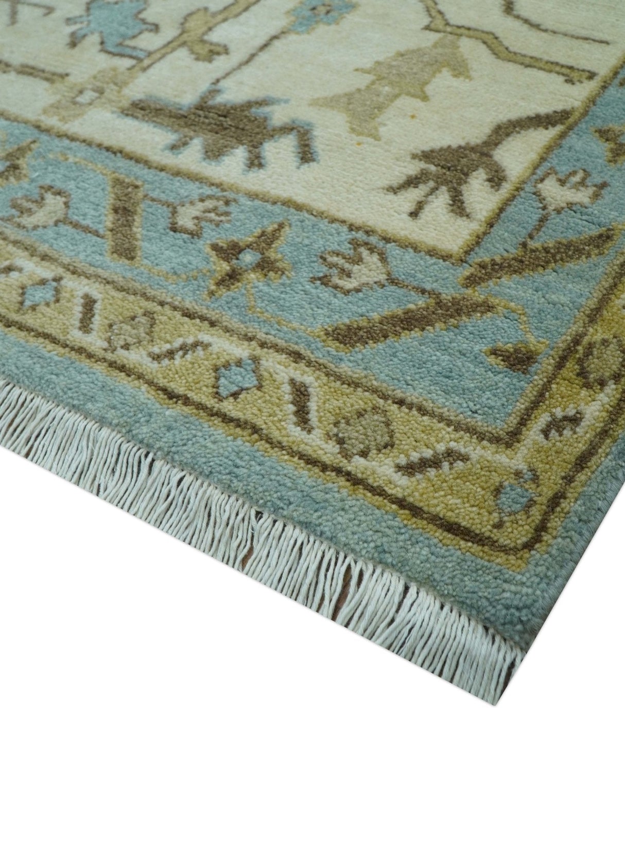 Custom Made Traditional Oushak Design Blue Hand Knotted Wool Area Rug