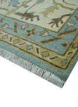 Custom Made Traditional Oushak Design Blue Hand Knotted Wool Area Rug