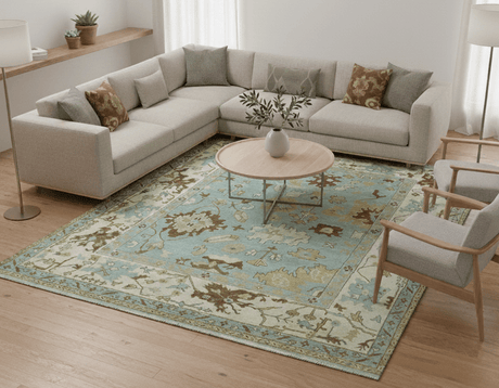 Custom Made Traditional Oushak Design Blue Hand Knotted Wool Area Rug