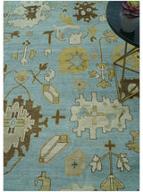 Custom Made Traditional Oushak Design Blue Hand Knotted Wool Area Rug