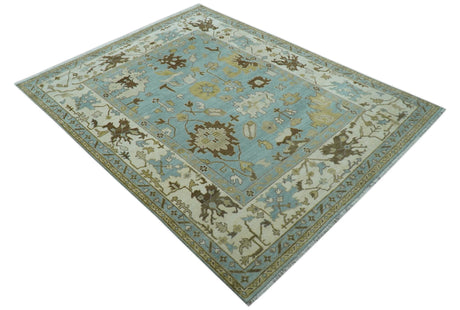 Custom Made Traditional Oushak Design Blue Hand Knotted Wool Area Rug
