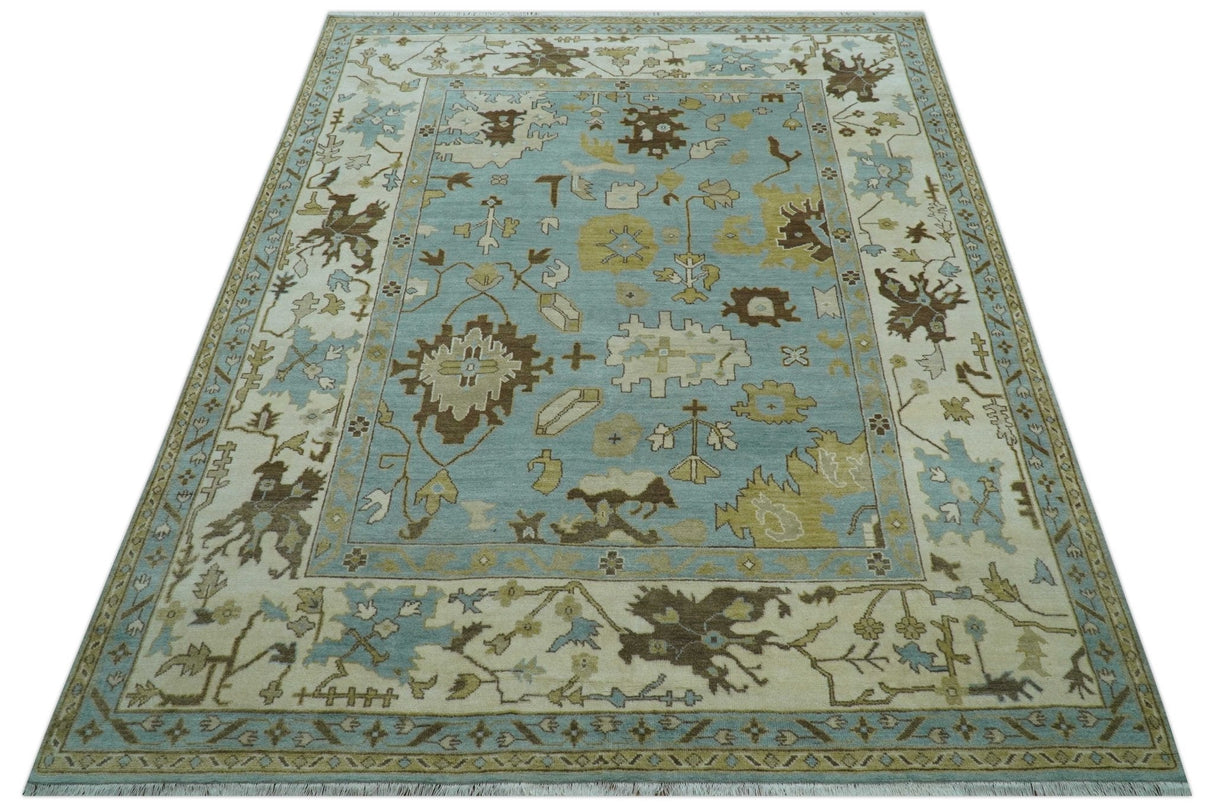 Custom Made Traditional Oushak Design Blue Hand Knotted Wool Area Rug