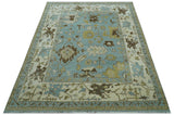 Custom Made Traditional Oushak Design Blue Hand Knotted Wool Area Rug