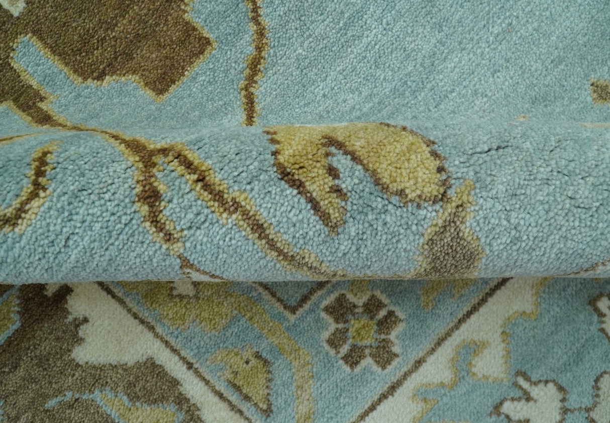 Custom Made Traditional Oushak Design Blue Hand Knotted Wool Area Rug