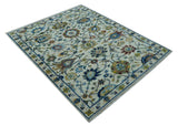 Custom Made Traditional Oushak Design Ivory And Blue Hand Knotted Wool Area Rug