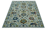 Custom Made Traditional Oushak Design Ivory And Blue Hand Knotted Wool Area Rug