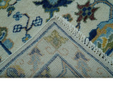 Custom Made Traditional Oushak Design Ivory And Blue Hand Knotted Wool Area Rug