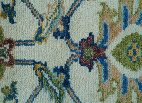 Custom Made Traditional Oushak Design Ivory And Blue Hand Knotted Wool Area Rug