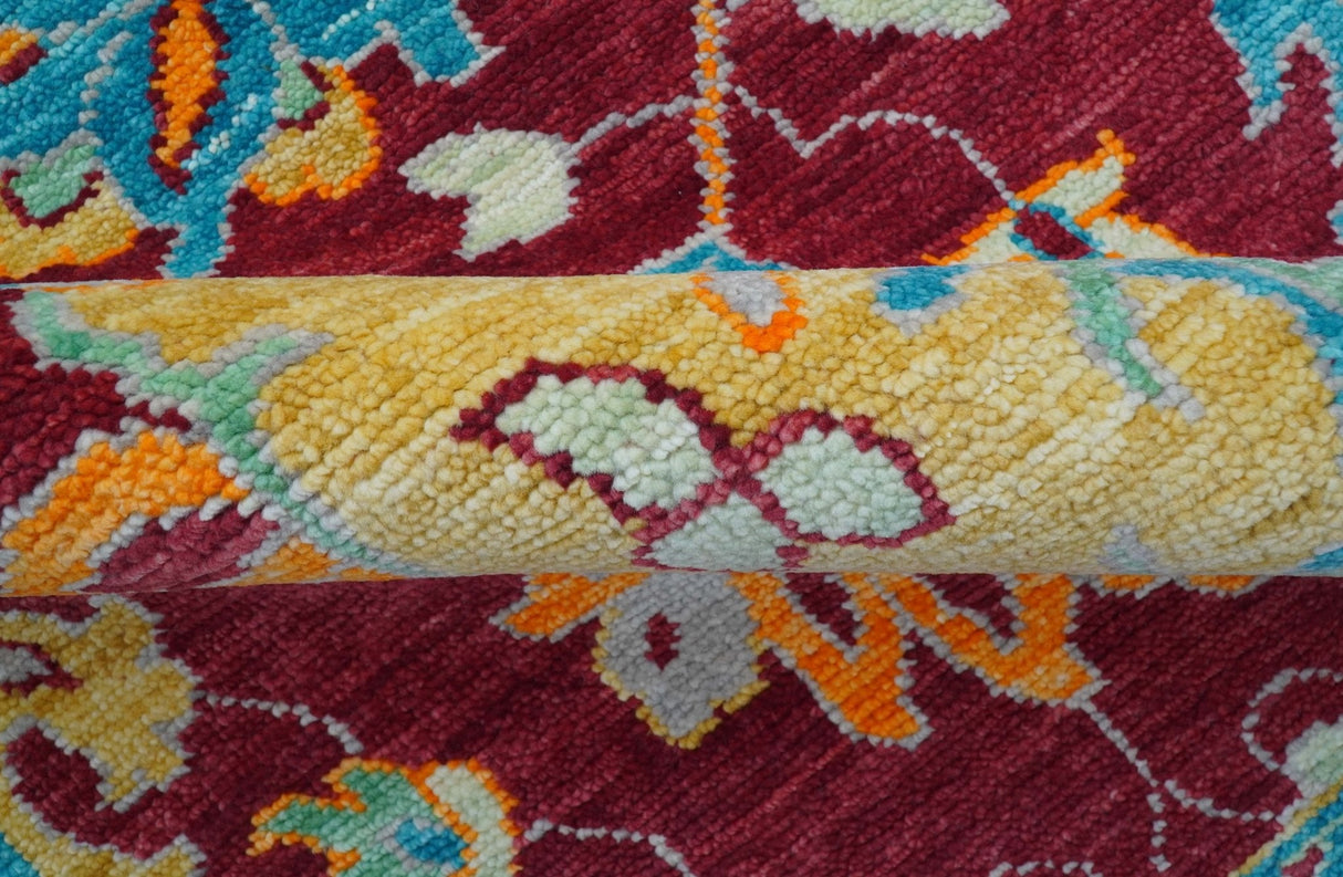 Custom Made Traditional Oushak Design Maroon Hand Knotted Wool Area Rug