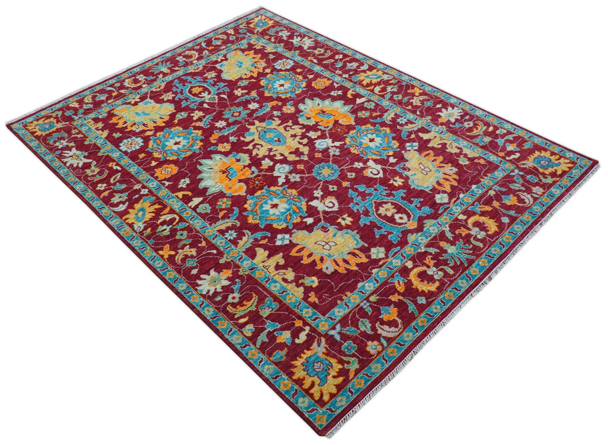 Custom Made Traditional Oushak Design Maroon Hand Knotted Wool Area Rug