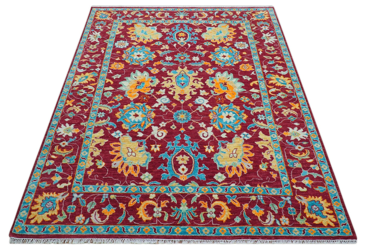 Custom Made Traditional Oushak Design Maroon Hand Knotted Wool Area Rug