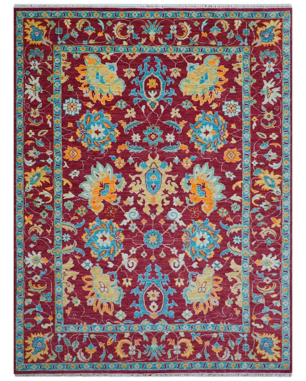 Custom Made Traditional Oushak Design Maroon Hand Knotted Wool Area Rug