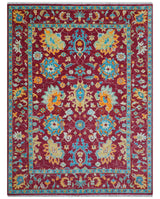 Custom Made Traditional Oushak Design Maroon Hand Knotted Wool Area Rug