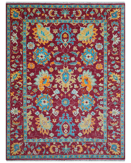 Custom Made Traditional Oushak Design Maroon Hand Knotted Wool Area Rug