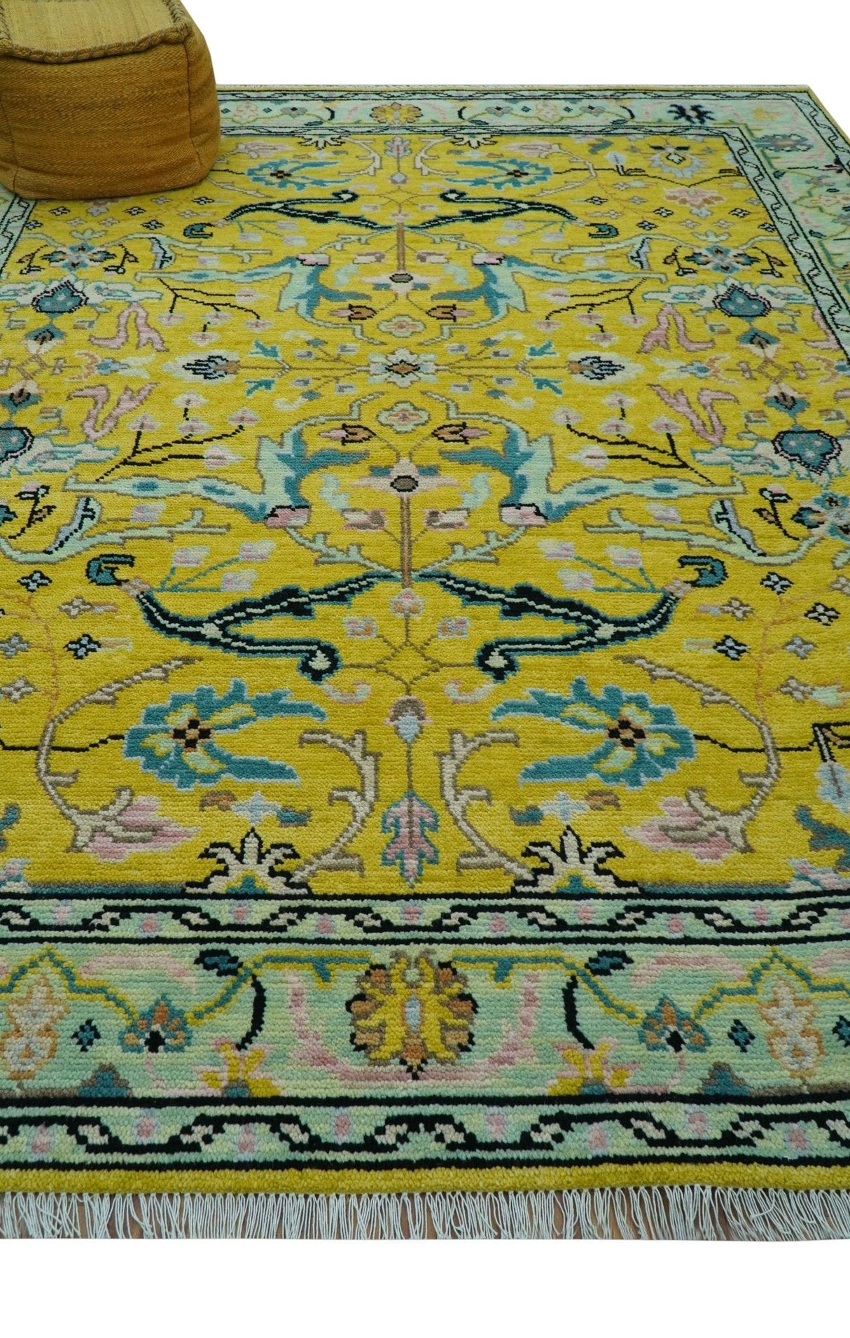 Custom Made Traditional Oushak Design mustard Hand Knotted Wool Area Rug