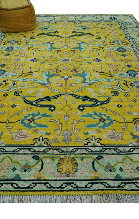 Custom Made Traditional Oushak Design mustard Hand Knotted Wool Area Rug