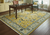 Custom Made Traditional Oushak Design mustard Hand Knotted Wool Area Rug