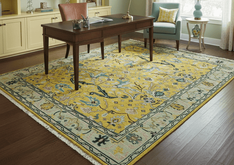 Custom Made Traditional Oushak Design mustard Hand Knotted Wool Area Rug