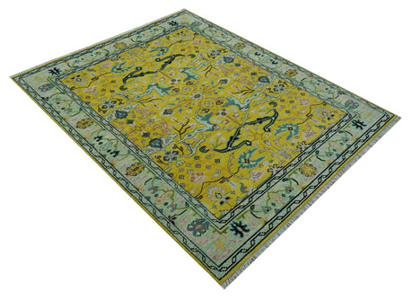Custom Made Traditional Oushak Design mustard Hand Knotted Wool Area Rug