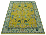 Custom Made Traditional Oushak Design mustard Hand Knotted Wool Area Rug