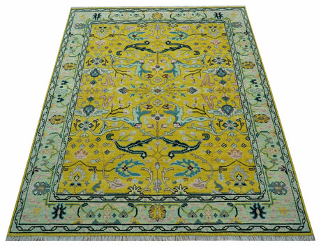 Custom Made Traditional Oushak Design mustard Hand Knotted Wool Area Rug