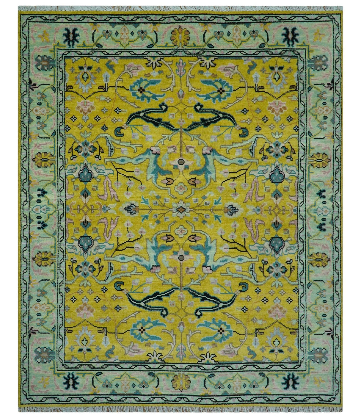 Custom Made Traditional Oushak Design mustard Hand Knotted Wool Area Rug