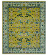 Custom Made Traditional Oushak Design mustard Hand Knotted Wool Area Rug