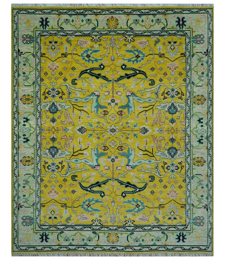 Custom Made Traditional Oushak Design mustard Hand Knotted Wool Area Rug