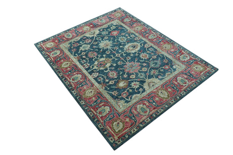 Custom Made Traditional Oushak Design Teal Hand Tufted Wool Rug