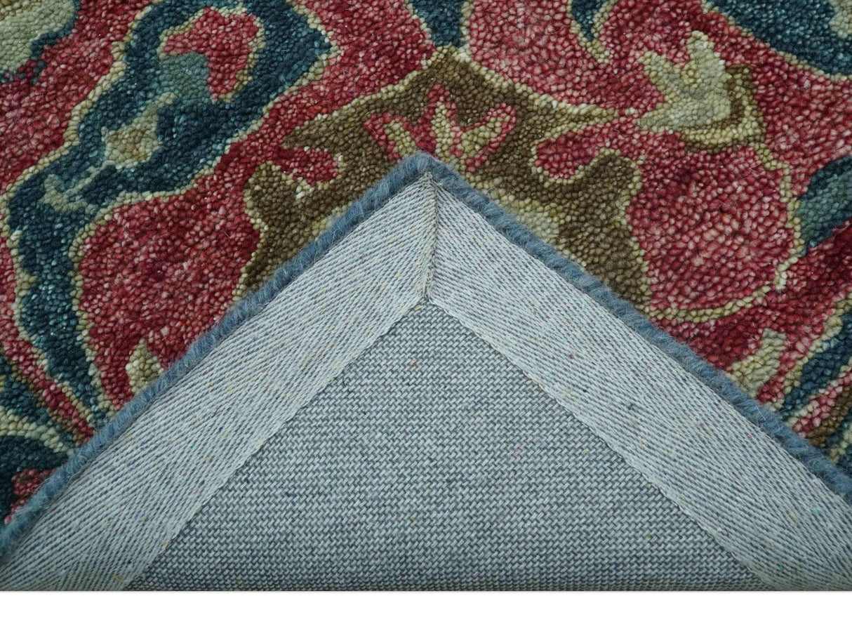 Custom Made Traditional Oushak Design Teal Hand Tufted Wool Rug