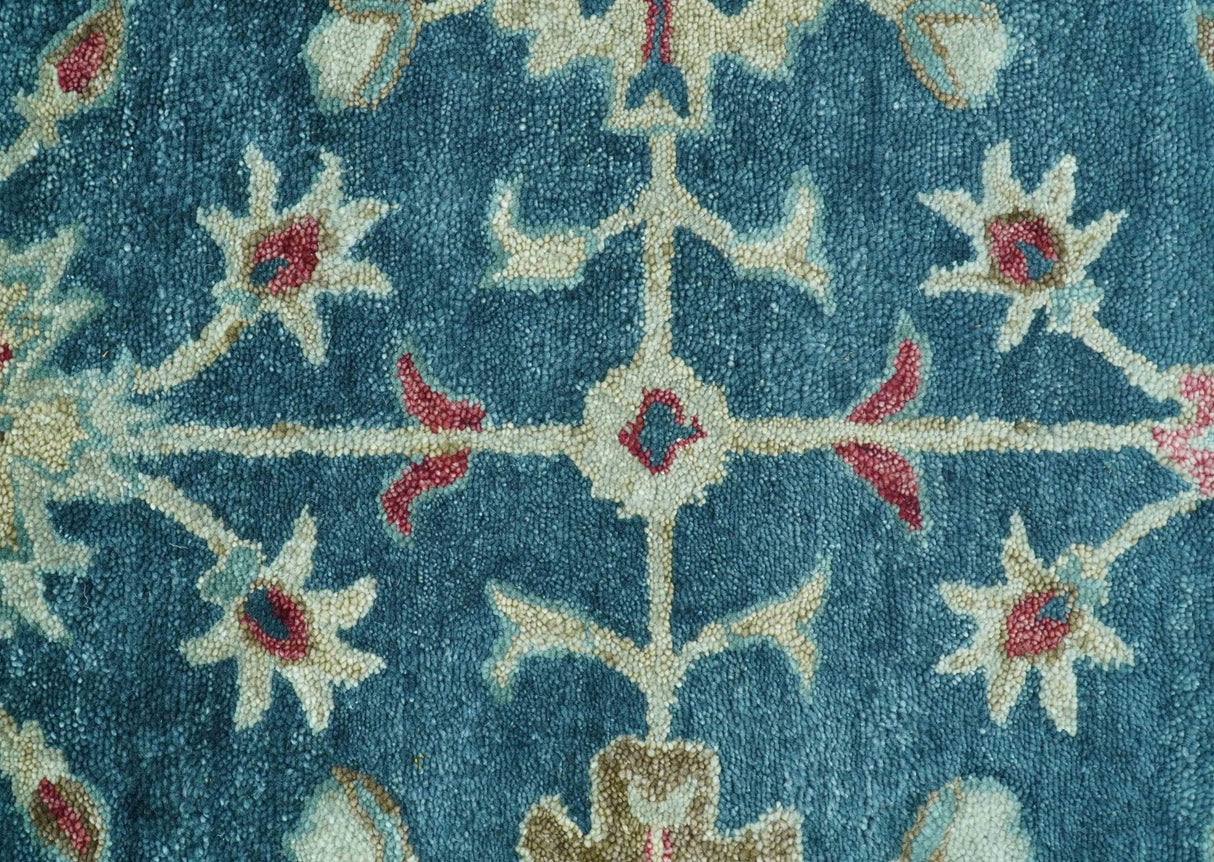 Custom Made Traditional Oushak Design Teal Hand Tufted Wool Rug