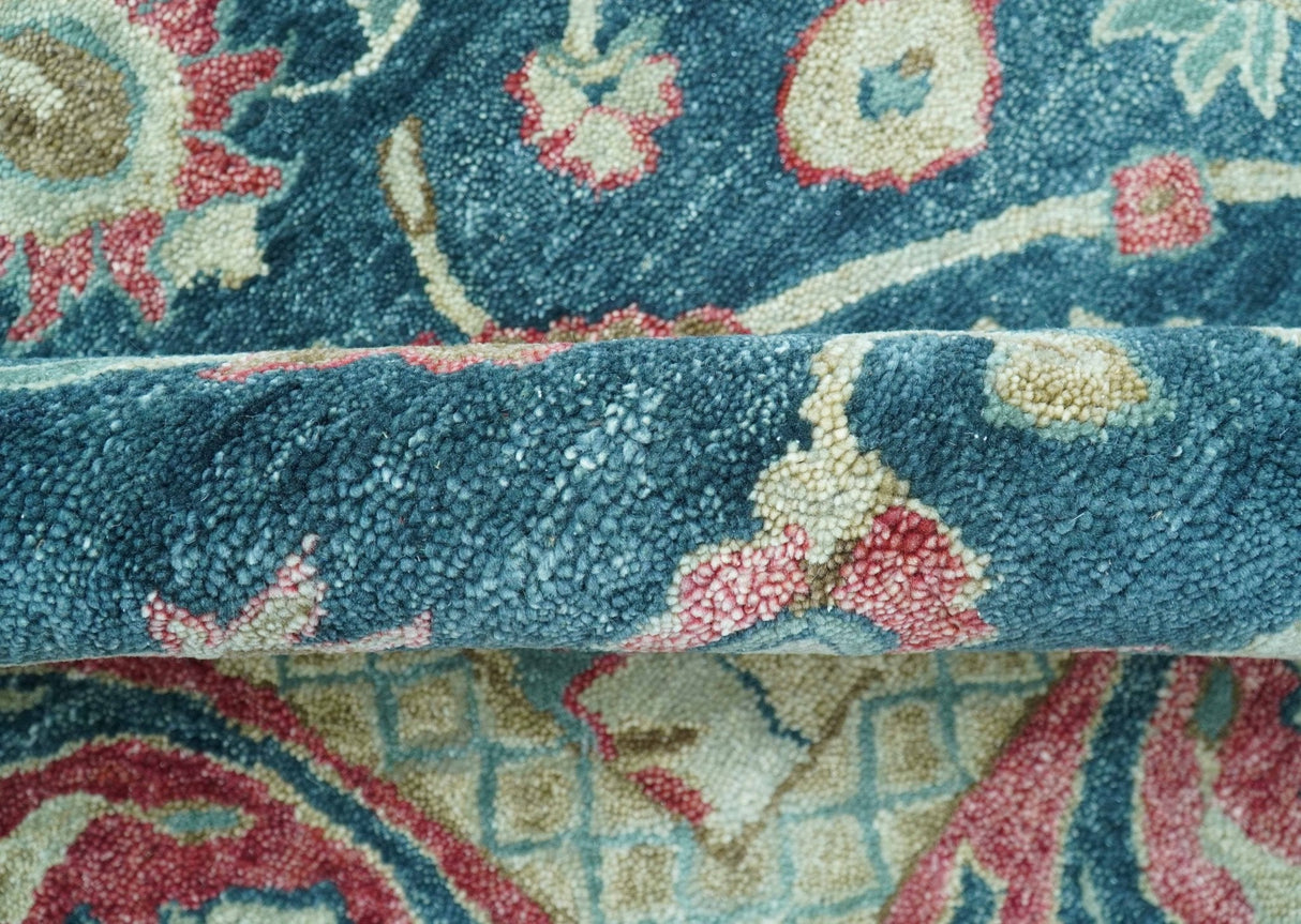 Custom Made Traditional Oushak Design Teal Hand Tufted Wool Rug