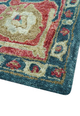 Custom Made Traditional Oushak Design Teal Hand Tufted Wool Rug