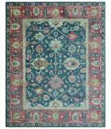 Custom Made Traditional Oushak Design Teal Hand Tufted Wool Rug