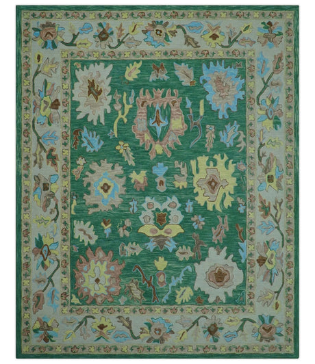 Custom Made Traditional Oushak Green Hand Tufted Wool Area Rug